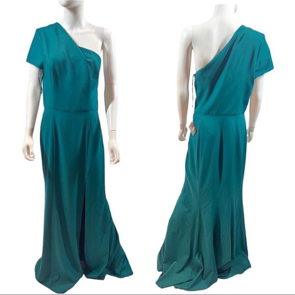 Amsale Nadia One Shoulder Cap Sleeve Crepe Gown Dress BNWT - Picture 5 of 7